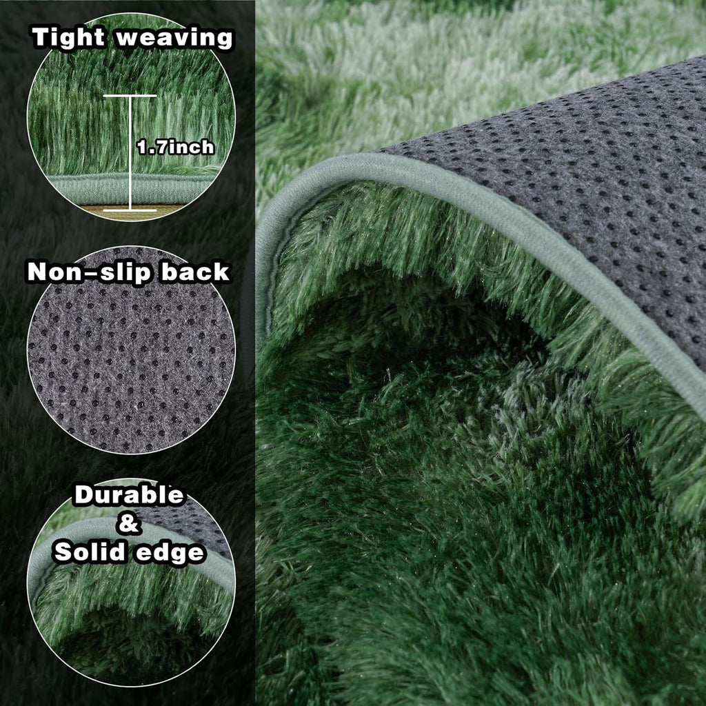 5x7ft Rugs for Living Room, Large Fluffy Dark Green Area Rugs for Bedroom, Soft Carpet Shag Kids Rug Home Decor Aesthetic