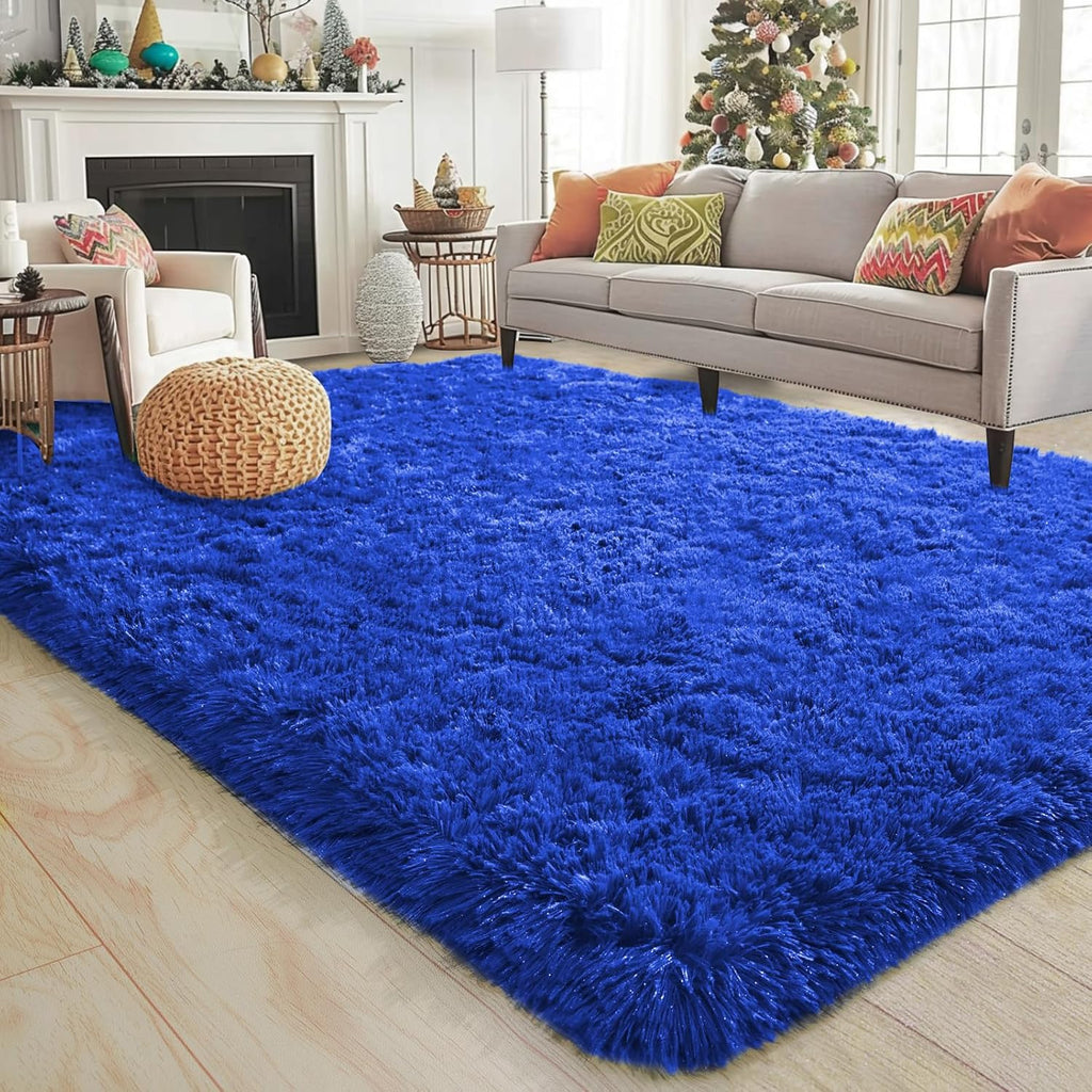 Rainbow Tie-Dye Fluffy Area Rug with Non-Slip Base & 4 Reusable Stickers, Plush Indoor Mat