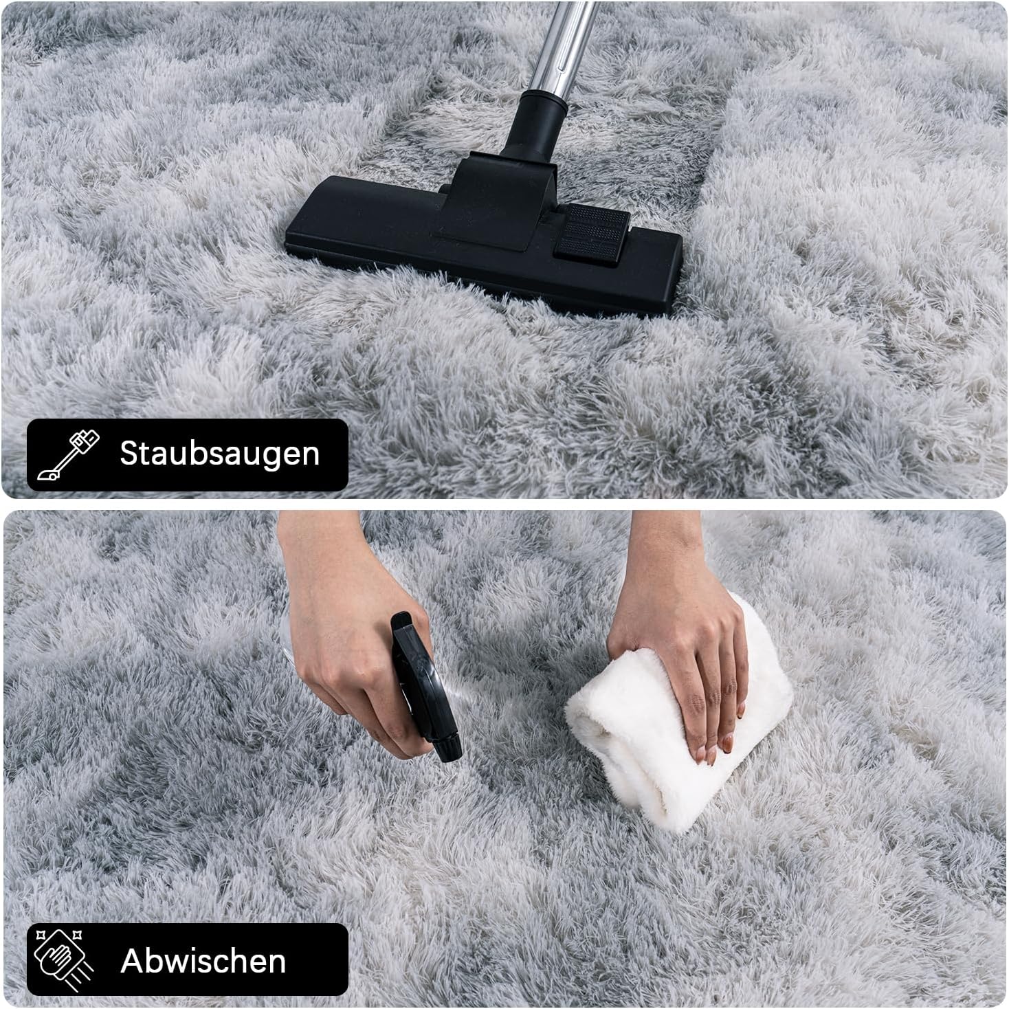 Tie-Dyed Gray Shag Rug, Ultra Soft 1.7" Plush, Non-Slip, 100% Polyester for Bedroom or Living Room