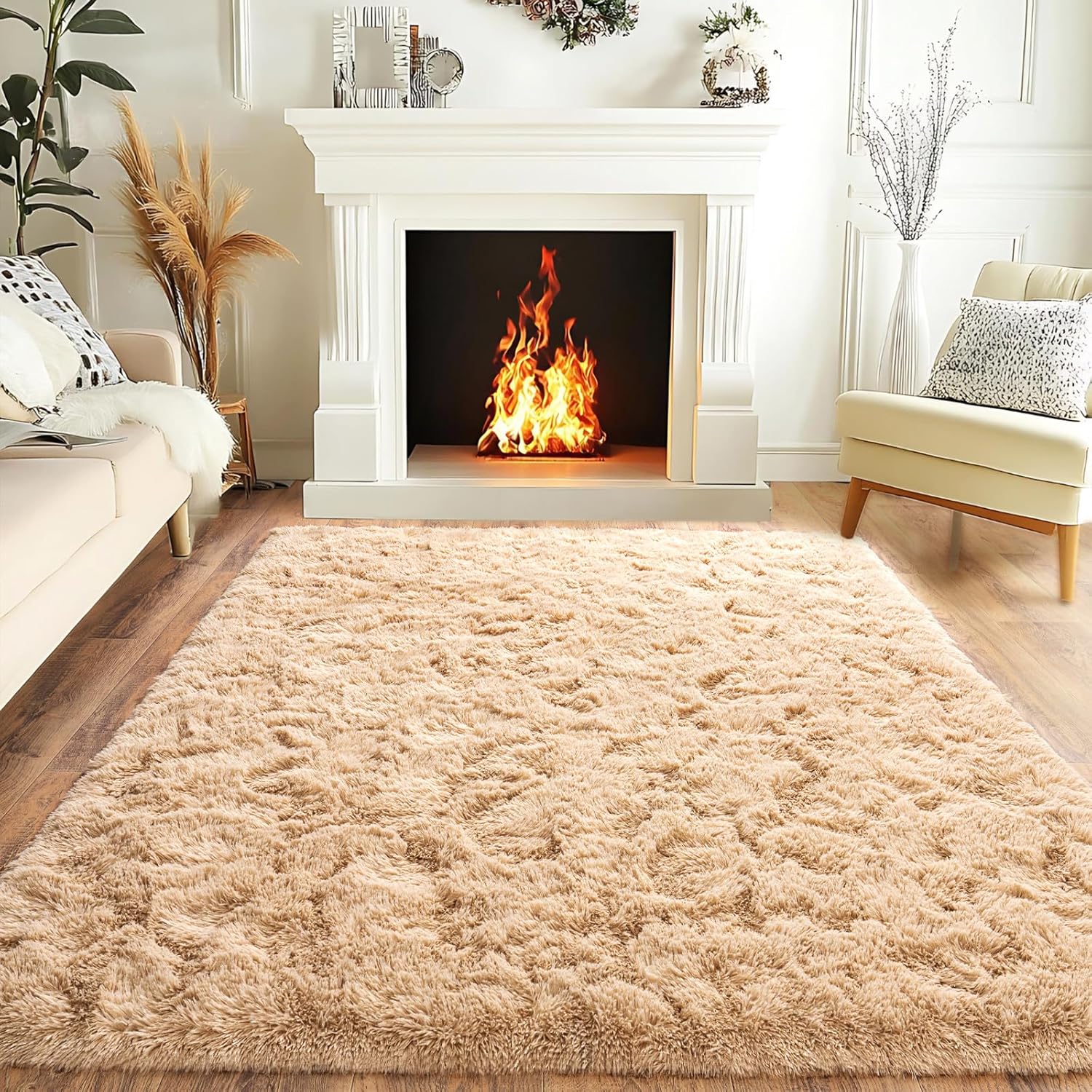 Soft Shag Area Rug 6x9 for Living Room or Bedroom, Fluffy Non-Slip Plush Carpet, Cozy Fuzzy Indoor Rug