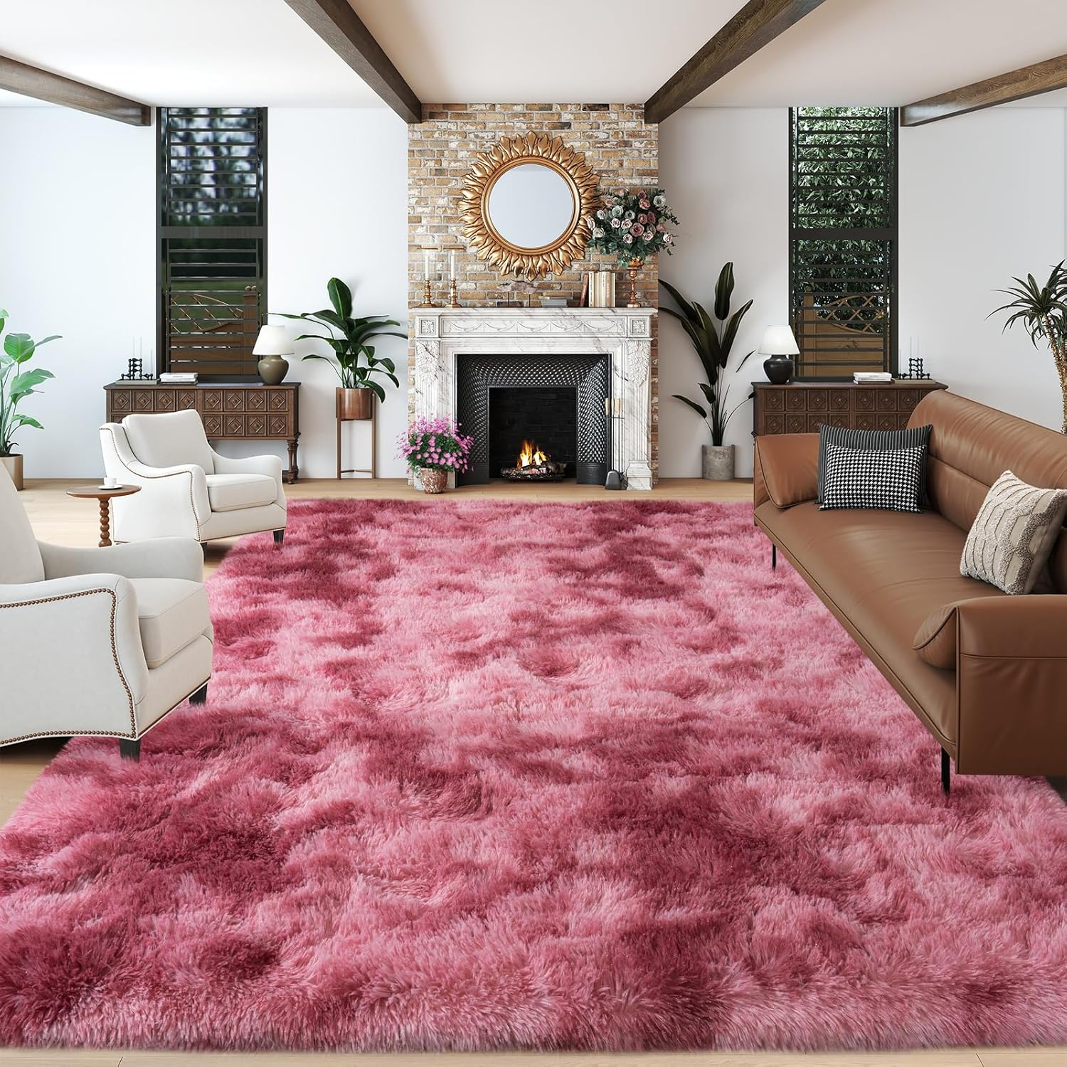 Extra Large Plush Shag Area Rug, 1.7" Thick Ultra Soft Non-Slip Tie-Dye Peacock Blue Mat