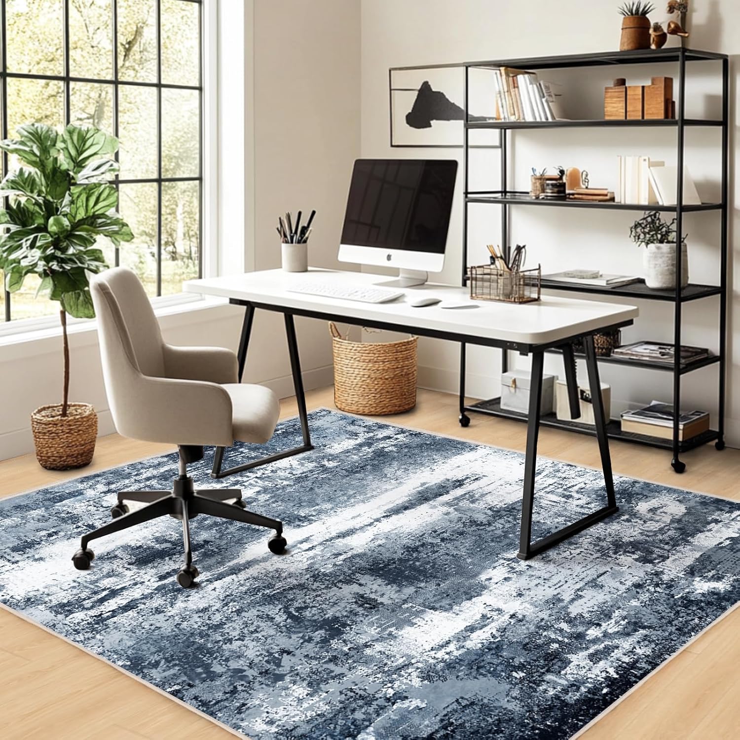 Washable Area Rugs 5'x7' Non-Slip Modern Abstract Soft for Living Room Entryway Bedroom Nursery, Print Pattern Home Decor Aesthetic