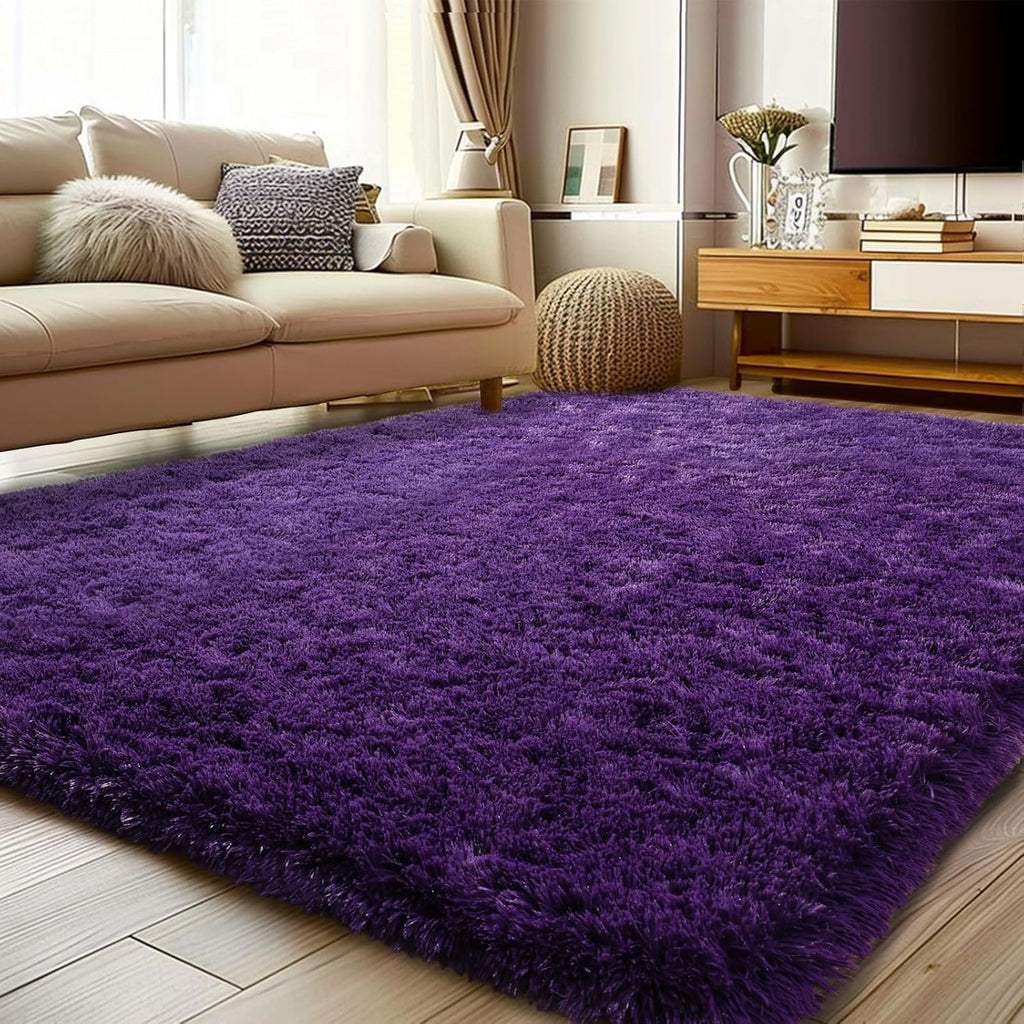 Black Shag Rug, Extra Soft 1.7" Plush Mat, Non-Slip, 100% Polyester for Bedroom or Living Room