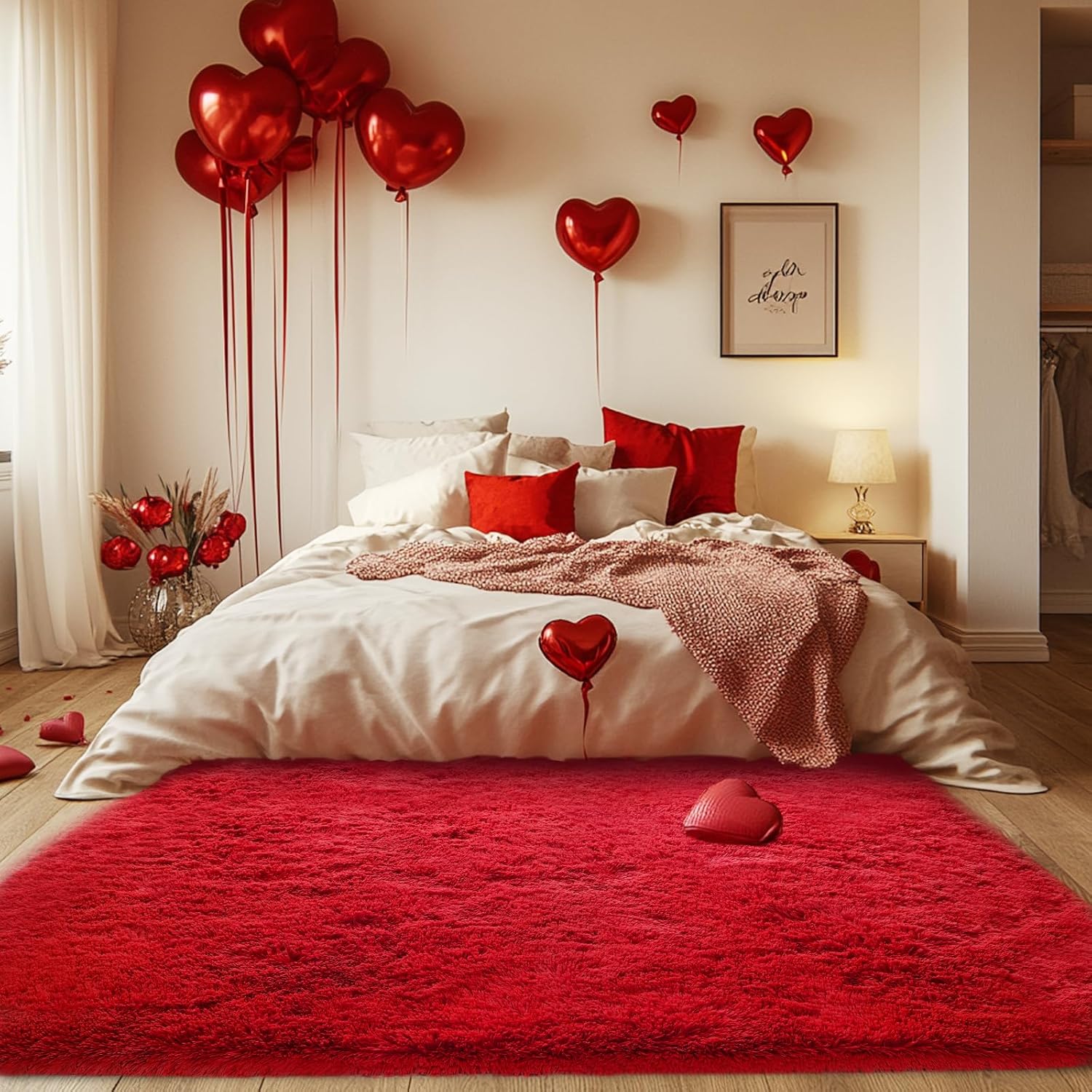 Blush Pink Shag Rug, Ultra Soft 1.7" Thick, Non-Slip, 100% Polyester, Modern Decor for Bedroom