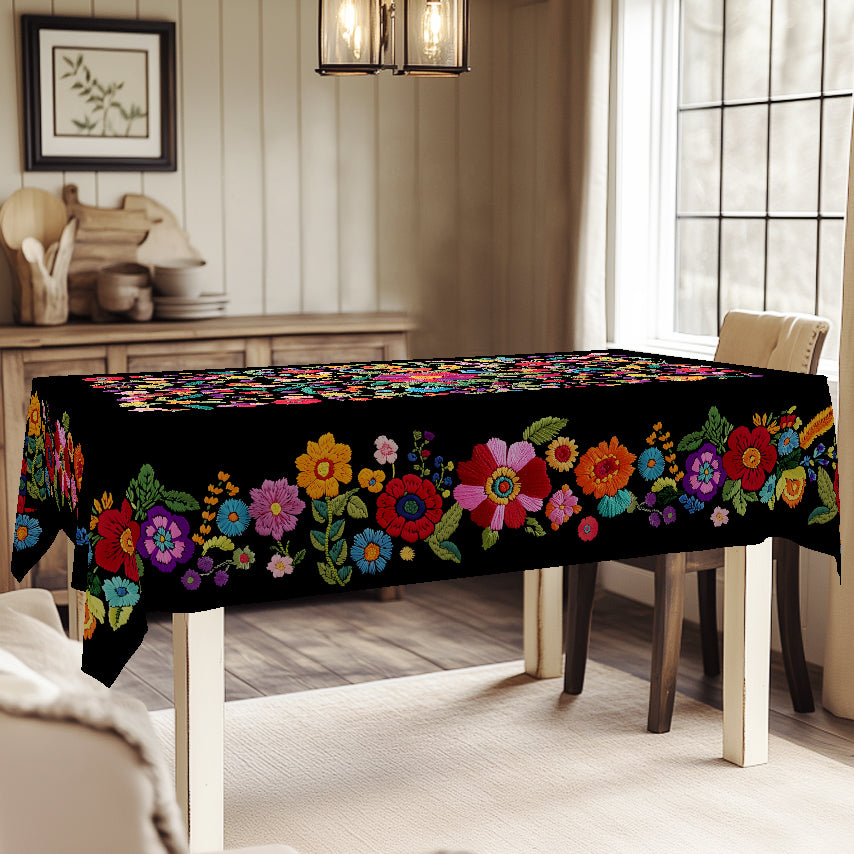 Sunflower Tablecloth with Colorful Floral Design, Dustproof Easy-Care Dining Table Cover for Indoor Outdoor Festive Decor