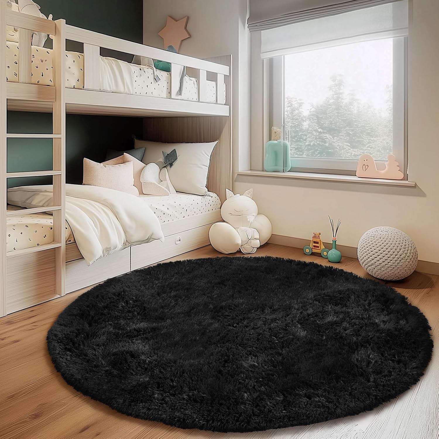 5ft Round Fluffy Area Rug, Soft Shaggy Circle Carpet for Bedroom, Kids Girls Boys Room, Fuzzy Plush Floor Mat