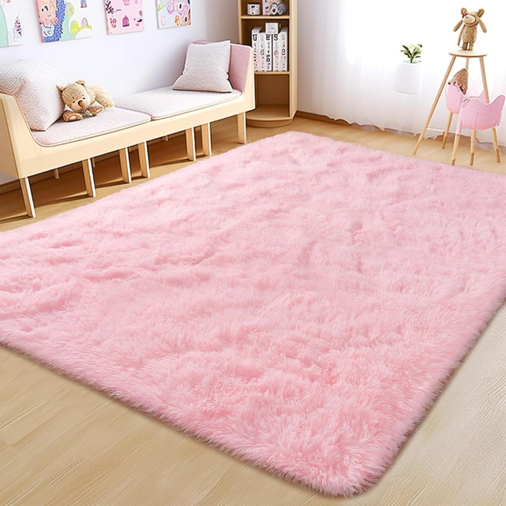 Blush Pink Shag Rug, Ultra Soft 1.7" Thick, Non-Slip, 100% Polyester, Modern Decor for Bedroom