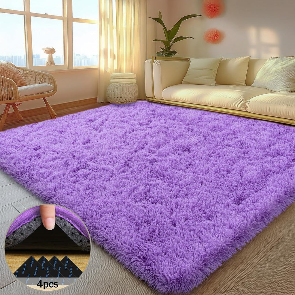 Black Shag Rug, Extra Soft 1.7" Plush Mat, Non-Slip, 100% Polyester for Bedroom or Living Room