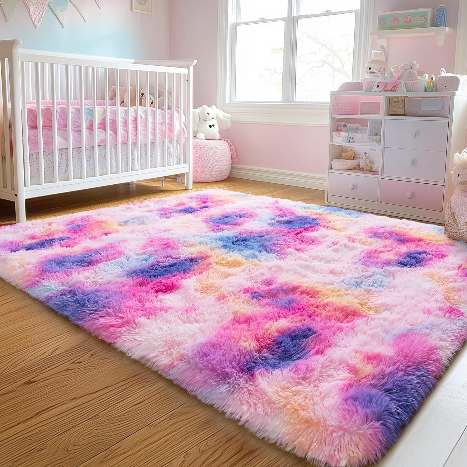 5x7ft Soft Fluffy Rainbow Area Rug, Non-Slip Shag Carpet for Living Room Bedroom, Plush Rug for Home Dorm Decor