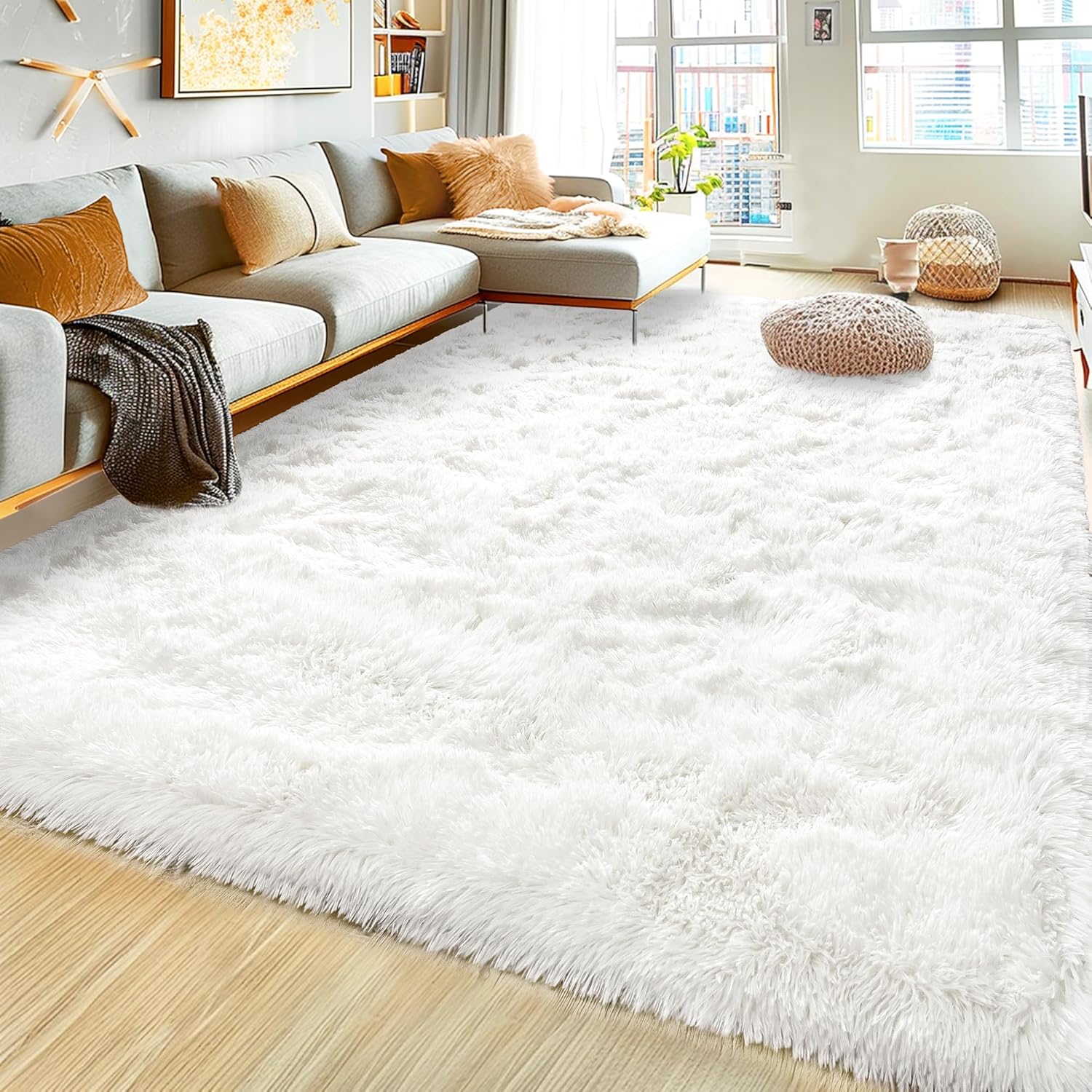Soft Shag Area Rug 6x9 for Living Room or Bedroom, Fluffy Non-Slip Plush Carpet, Cozy Fuzzy Indoor Rug