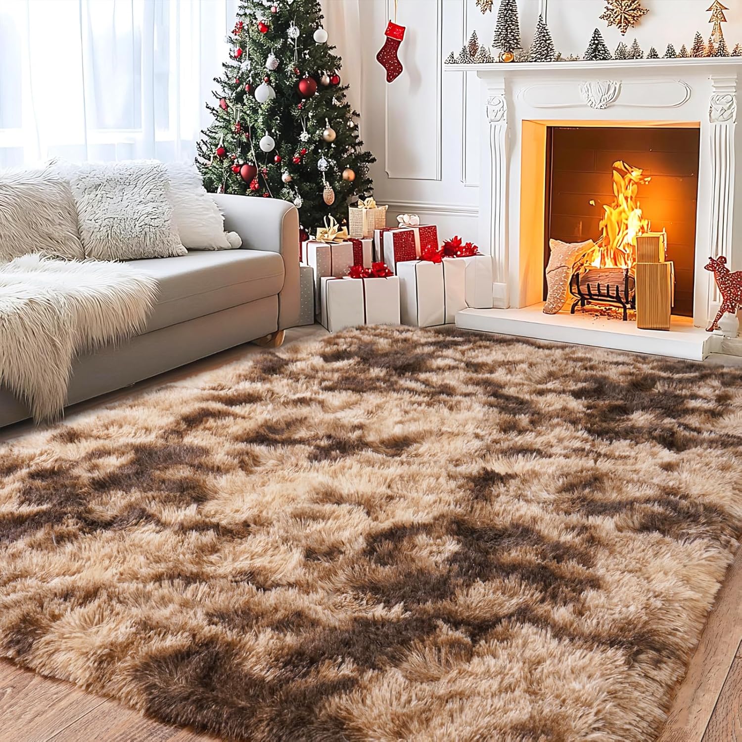Soft Shag Area Rug 6x9 for Living Room or Bedroom, Fluffy Non-Slip Plush Carpet, Cozy Fuzzy Indoor Rug