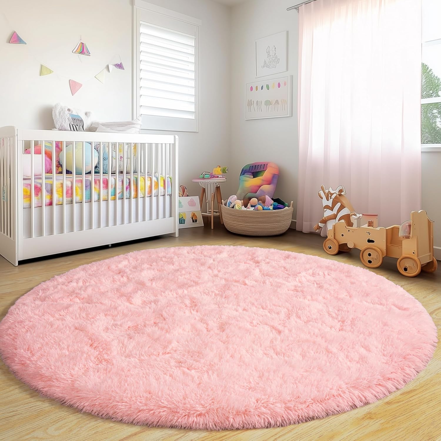 5ft Round Fluffy Area Rug, Soft Shaggy Circle Carpet for Bedroom, Kids Girls Boys Room, Fuzzy Plush Floor Mat