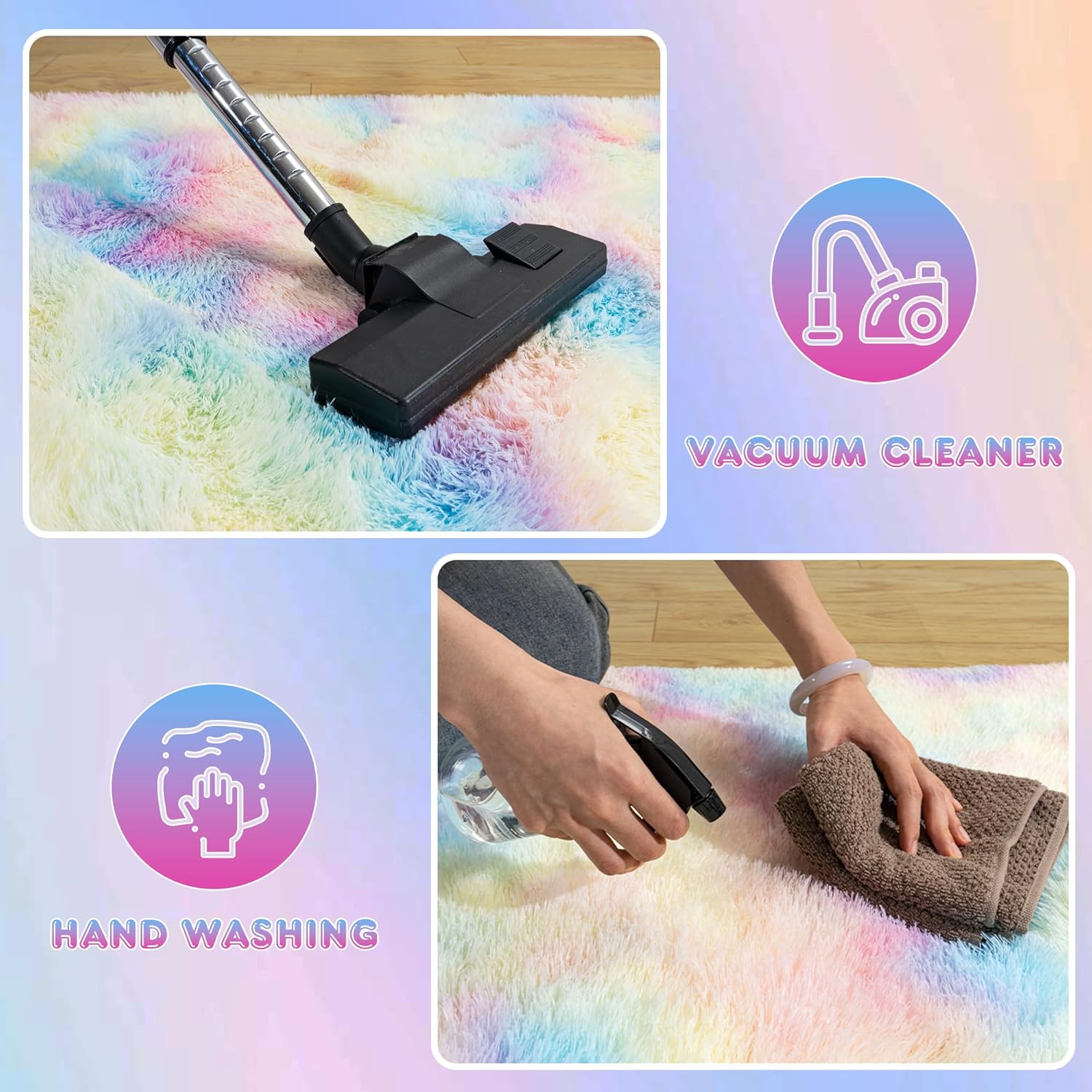 5x7ft Soft Fluffy Rainbow Area Rug, Non-Slip Shag Carpet for Living Room Bedroom, Plush Rug for Home Dorm Decor