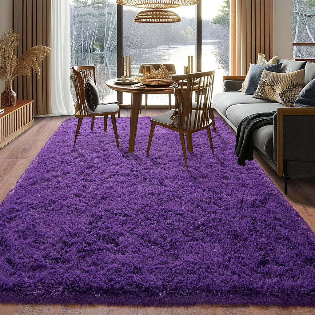 Black Shag Rug, Extra Soft 1.7" Plush Mat, Non-Slip, 100% Polyester for Bedroom or Living Room