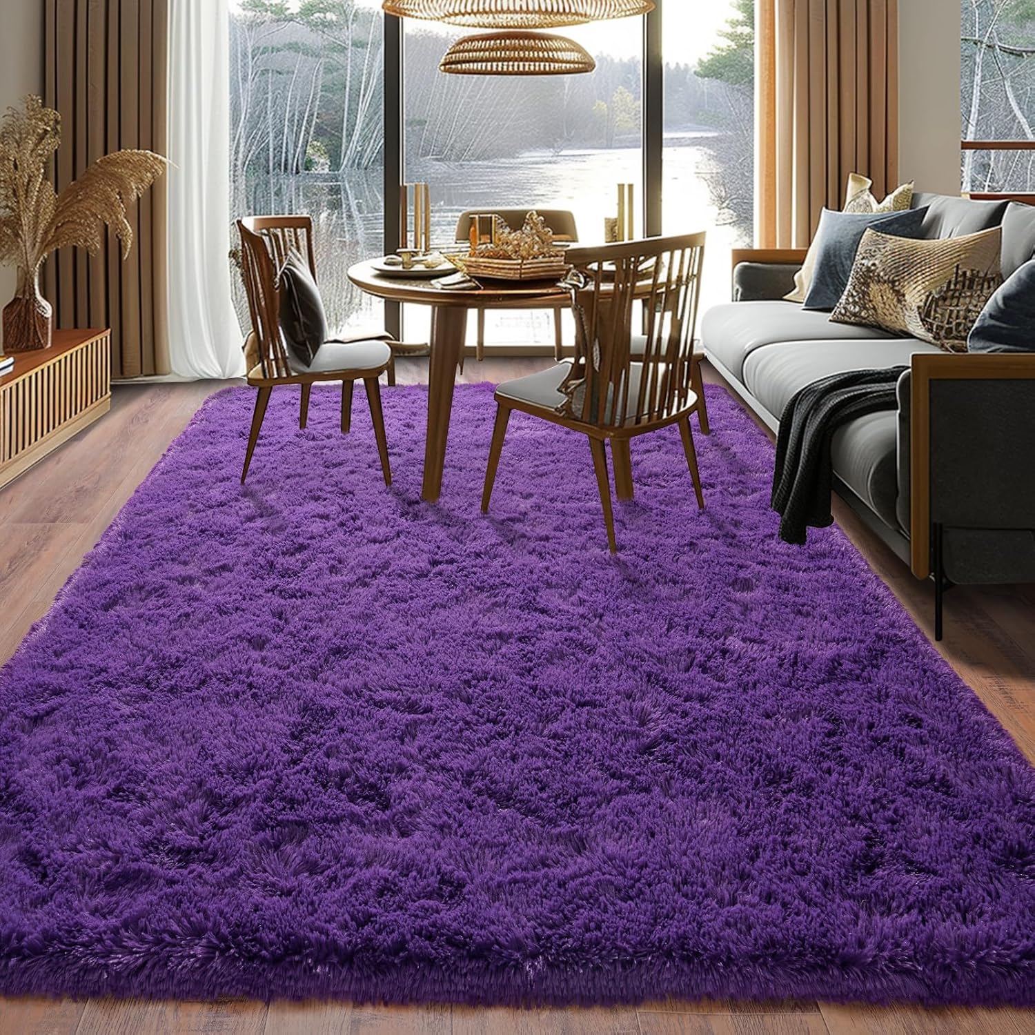 Black Shag Rug, Extra Soft 1.7" Plush Mat, Non-Slip, 100% Polyester for Bedroom or Living Room