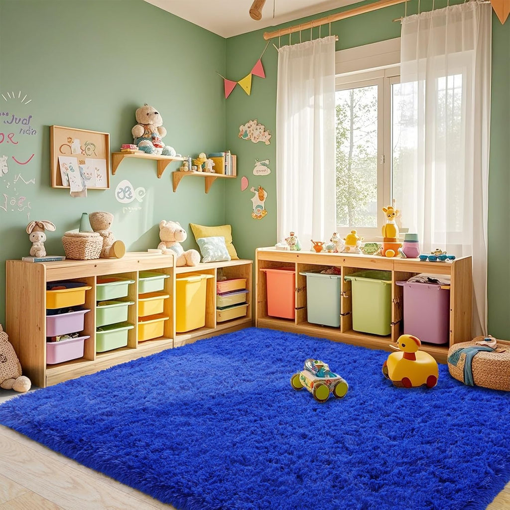 Rainbow Tie-Dye Fluffy Area Rug with Non-Slip Base & 4 Reusable Stickers, Plush Indoor Mat