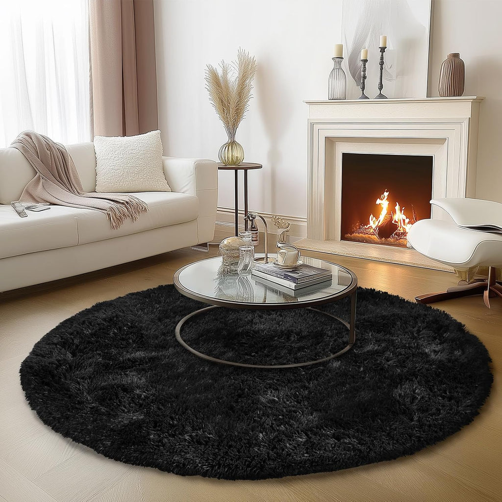 5ft Round Fluffy Area Rug, Soft Shaggy Circle Carpet for Bedroom, Kids Girls Boys Room, Fuzzy Plush Floor Mat