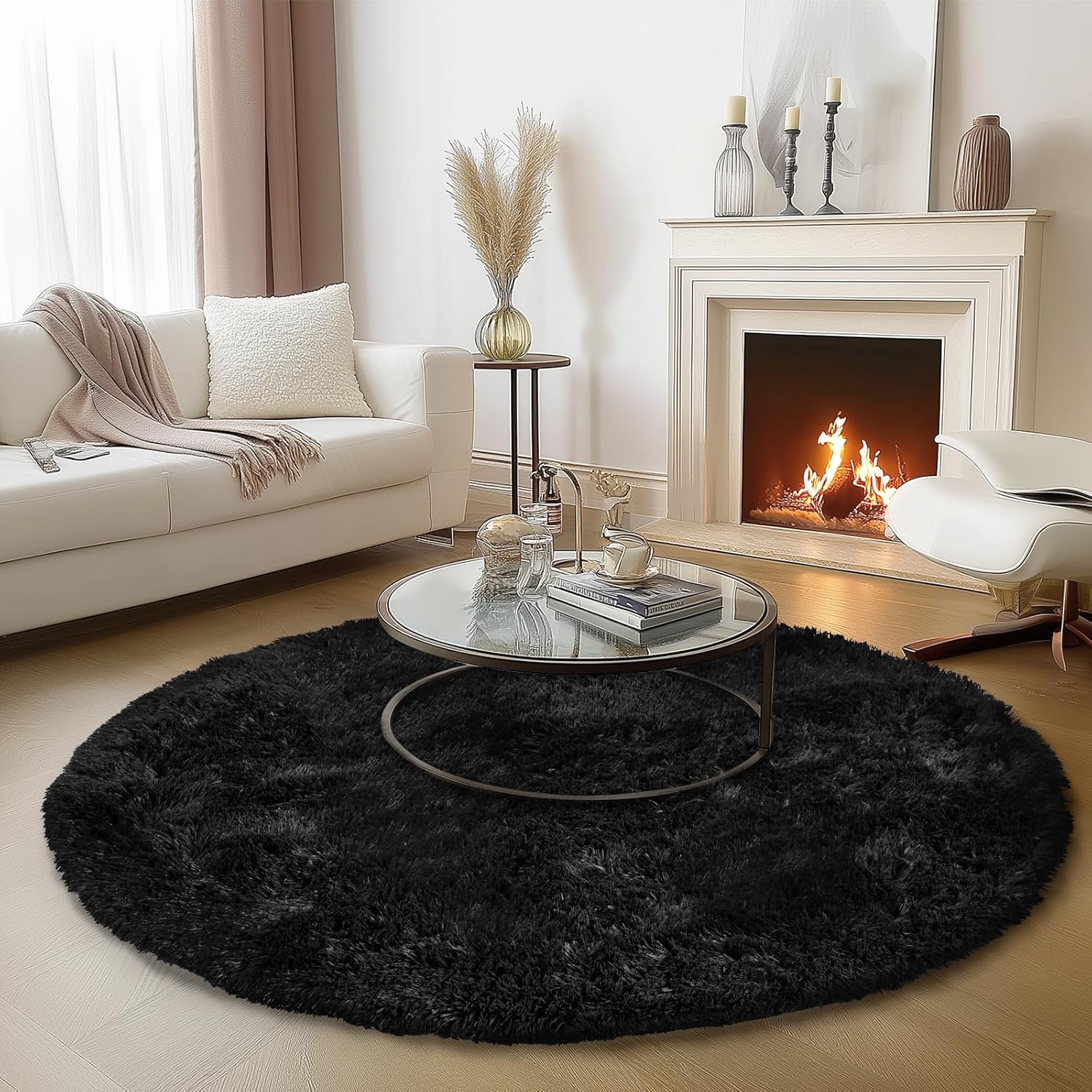 5ft Round Fluffy Area Rug, Soft Shaggy Circle Carpet for Bedroom, Kids Girls Boys Room, Fuzzy Plush Floor Mat