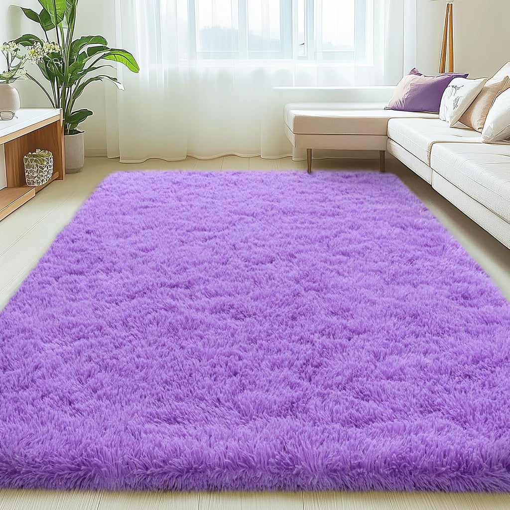 Black Shag Rug, Extra Soft 1.7" Plush Mat, Non-Slip, 100% Polyester for Bedroom or Living Room