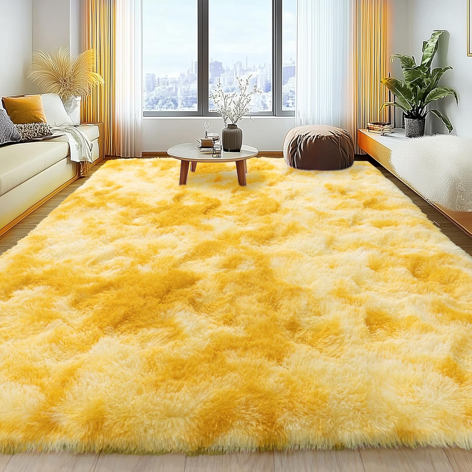 Soft Shag Area Rug 6x9 for Living Room or Bedroom, Fluffy Non-Slip Plush Carpet, Cozy Fuzzy Indoor Rug