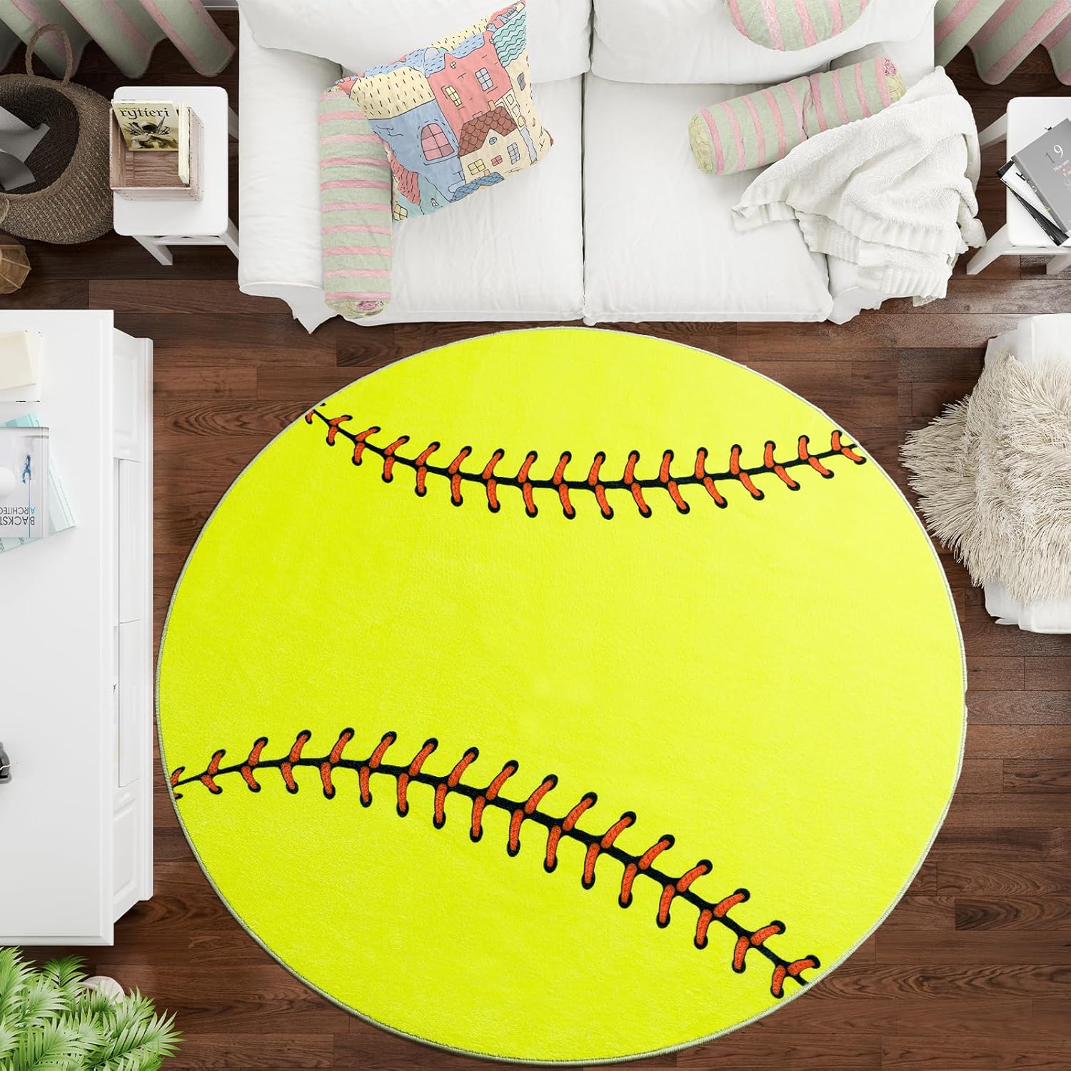 Round Ball Pattern Area Rug, Fluffy Washable Area Rug for Living Room Kids Room Nursery Playroom Decor