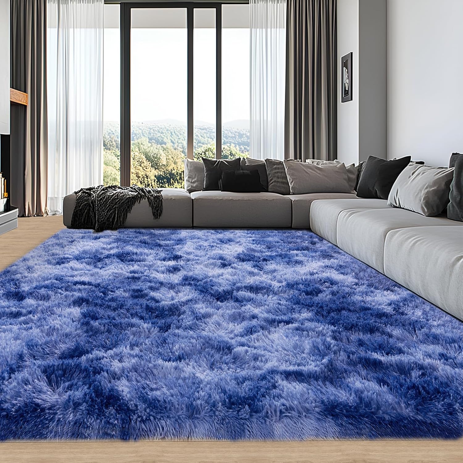 Soft Shag Area Rug 6x9 for Living Room or Bedroom, Fluffy Non-Slip Plush Carpet, Cozy Fuzzy Indoor Rug