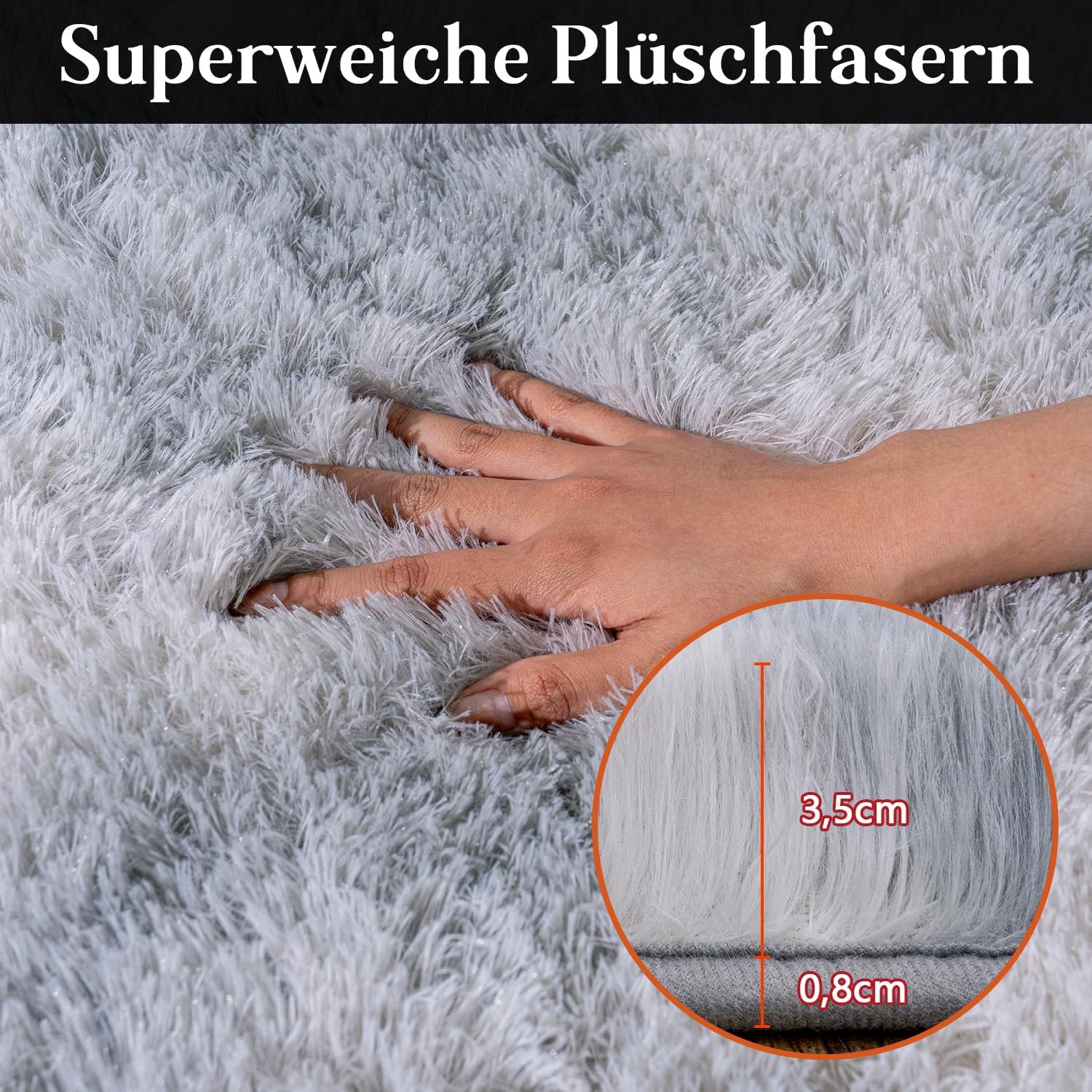 Tie-Dyed Gray Shag Rug, Ultra Soft 1.7" Plush, Non-Slip, 100% Polyester for Bedroom or Living Room