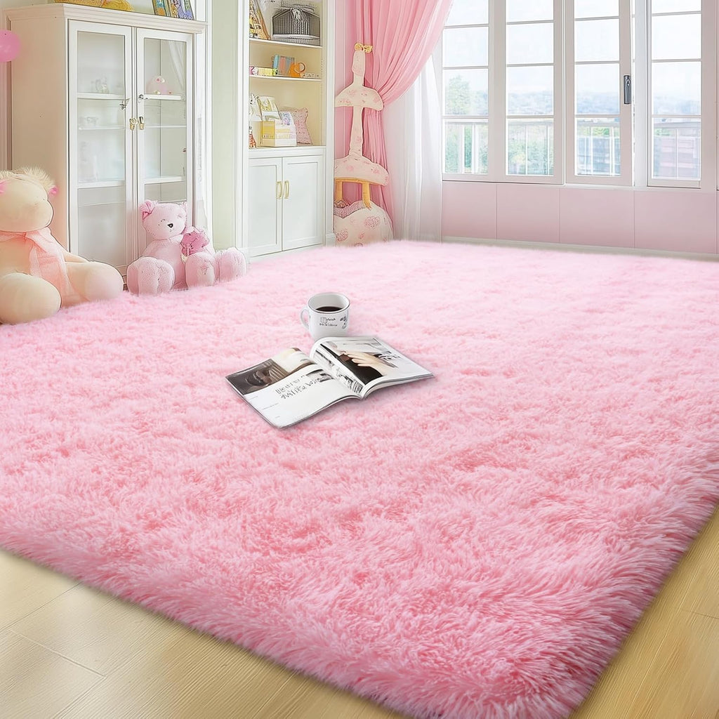 Blush Pink Shag Rug, Ultra Soft 1.7" Thick, Non-Slip, 100% Polyester, Modern Decor for Bedroom
