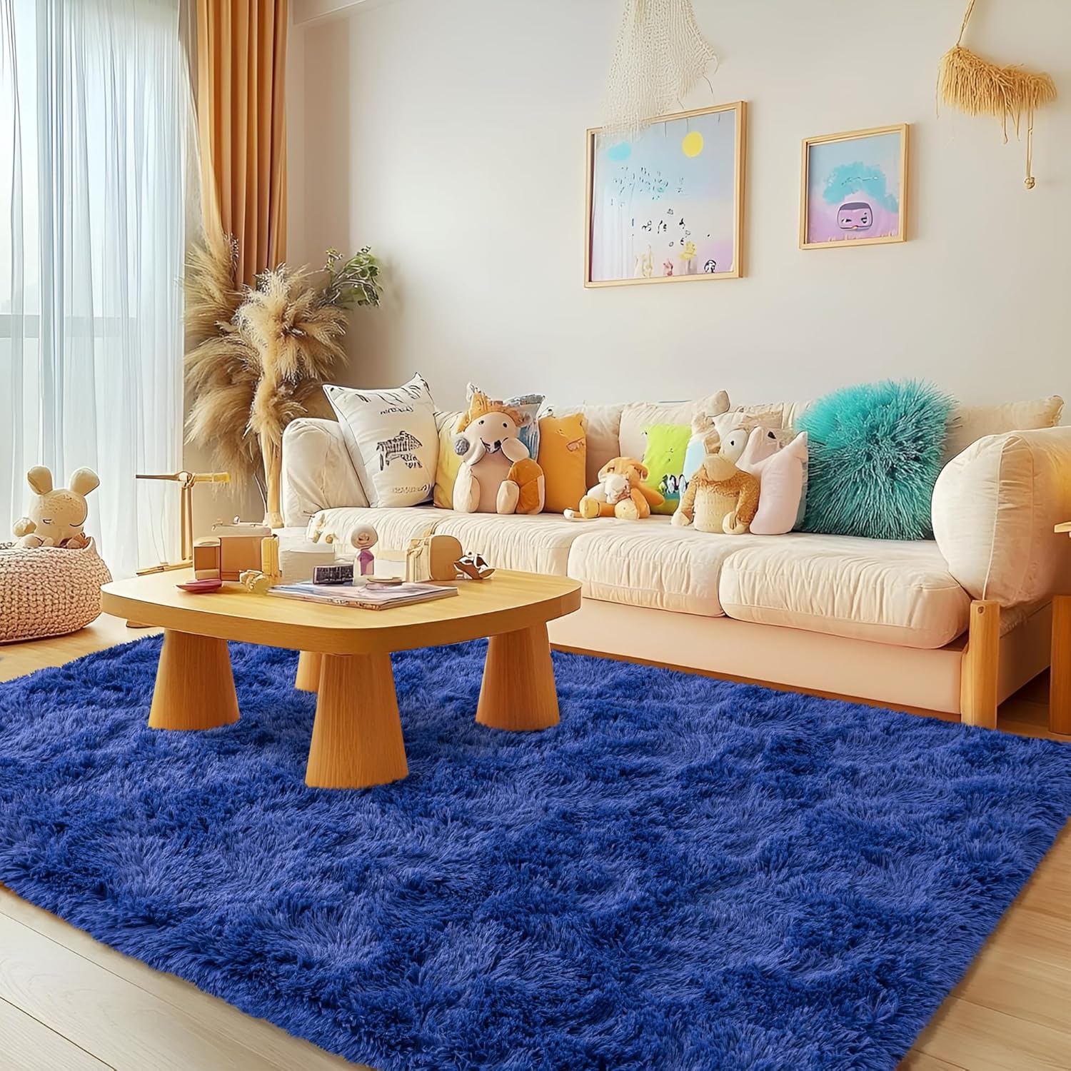 Soft Shag Area Rug 6x9 for Living Room or Bedroom, Fluffy Non-Slip Plush Carpet, Cozy Fuzzy Indoor Rug
