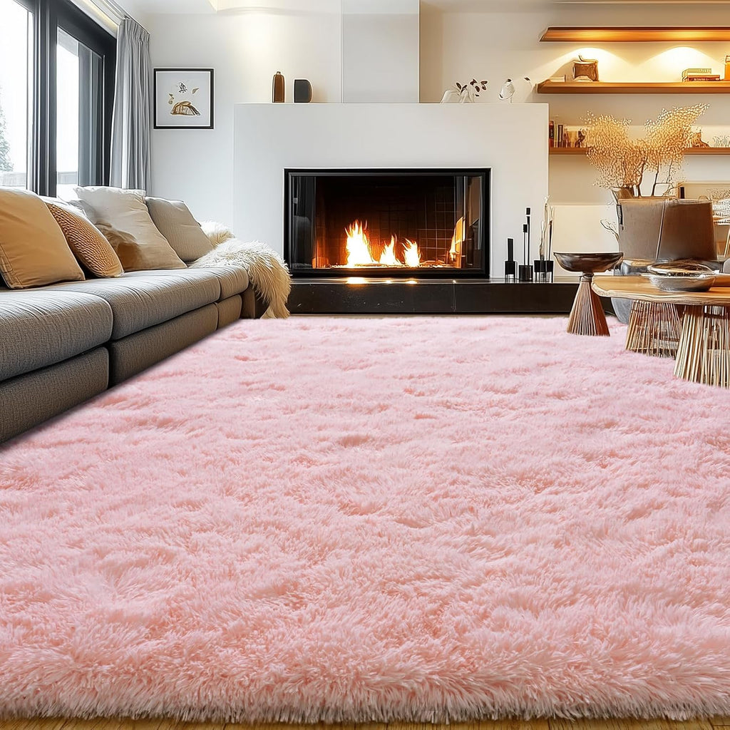 Blush Pink Shag Rug, Ultra Soft 1.7" Thick, Non-Slip, 100% Polyester, Modern Decor for Bedroom