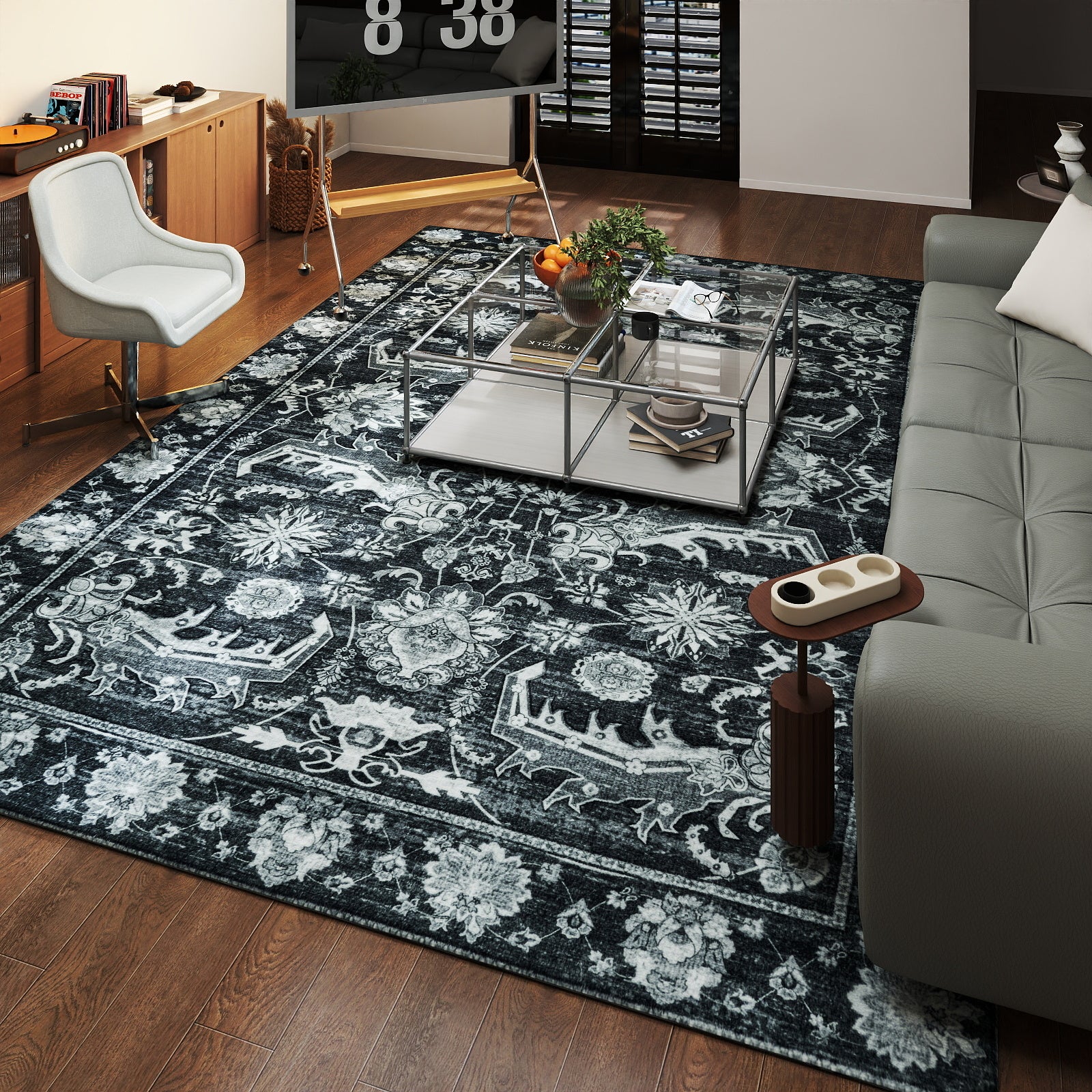 5x7ft Washable Vintage Area Rug, Thin Distressed Non-Slip Carpet for Living Room Bedroom, Kitchen Dining Room Decor