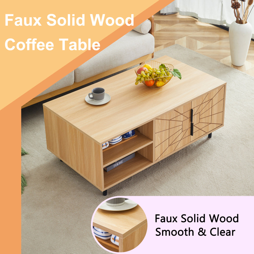 Chic Crate - Spider Web Textured MDF Coffee Table, Art Geo Design & Practical Use, Natural Wood Tones 43x24x18in