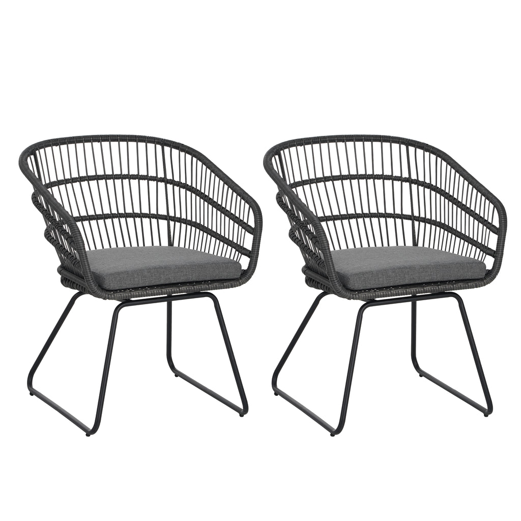 Outdoor Patio Dining Chairs Set of 2 Wicker Armchairs with Removable Cushions