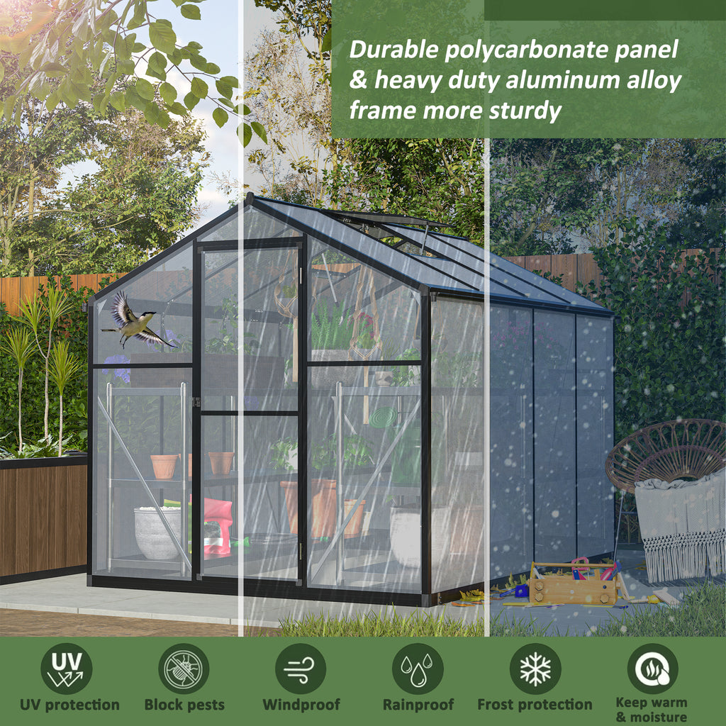 Outdoor Polycarbonate Greenhouse with Roof Vent, Quick-Setup Aluminum Walk-in for Garden Backyard