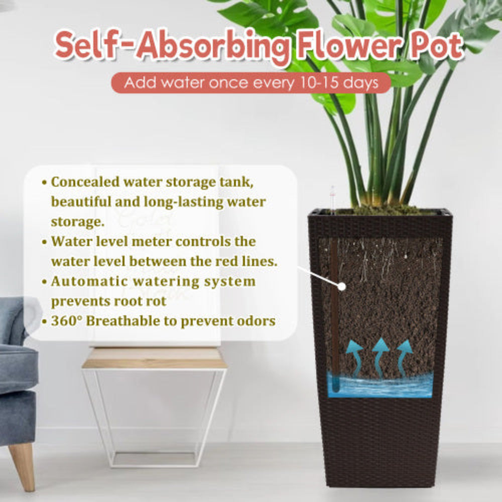 30 Inch Tall Indoor Outdoor Flower Planter Pot with Self-Watering, Drainage Holes, Inner Tray & Water Level Monitor, for Garden Patio Porch Backyard