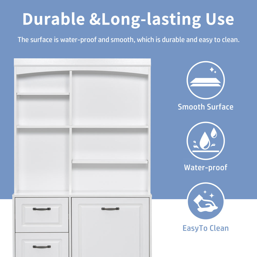 Chic Crate White Bathroom Tilt-Out Hamper Cabinet – 70.9" Tall Freestanding Organizer | Adjustable Shelves & Drawers | Steel Handles