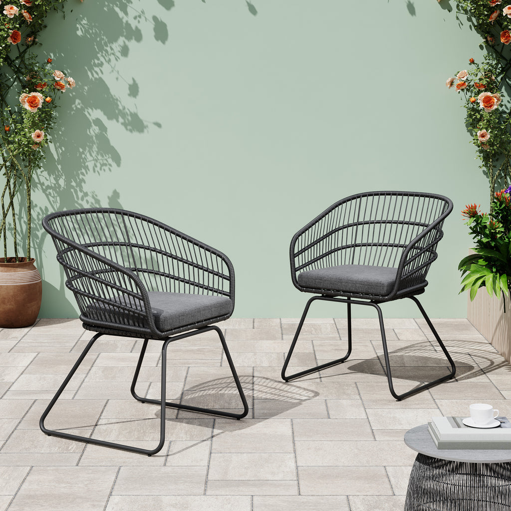 Outdoor Patio Dining Chairs Set of 2 Wicker Armchairs with Removable Cushions