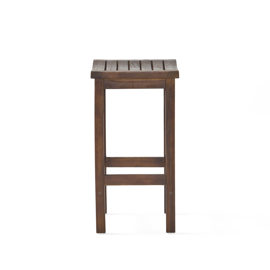 Acacia Wood Counter Height Bar Stools Set of 2, Mahogany Brown Outdoor Patio Kitchen