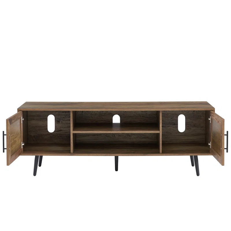 Chic Crate - Bryner Mid-Century Rustic Oak TV Stand for 70" TVs w/ Storage & Cable Management