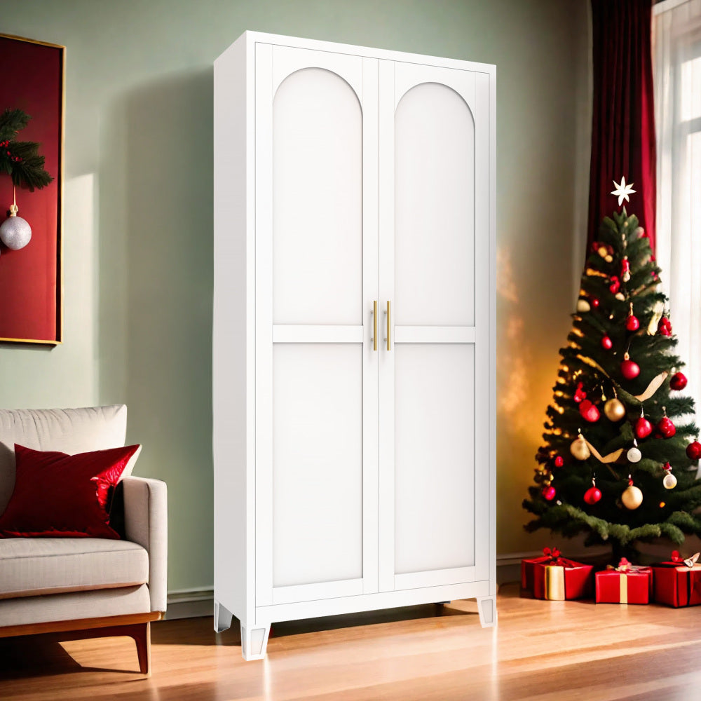 Chic Crate 71'' 2 Shapely-Door Metal Cabinet – Adjustable Shelves for Bedroom/Living/Kitchen (White)