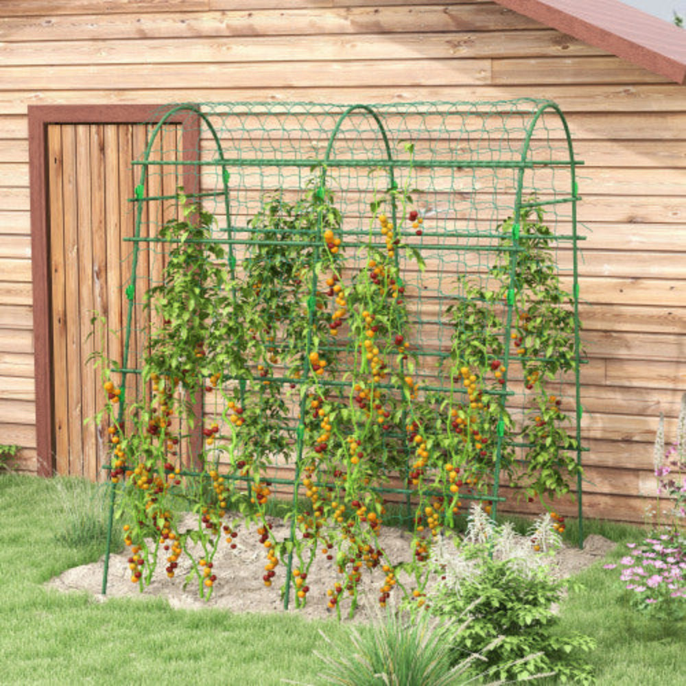 6.8' Tall Arch Trellis, A-Frame, with Plastic Coated Steel Frame and Climbing Net, for Climbing Plants Outdoor, Peas, Fruit & Vines, Green