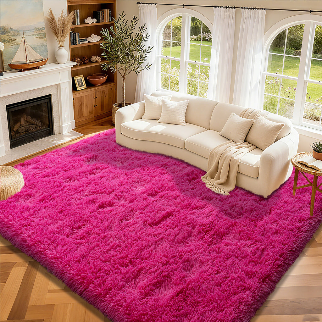 Rainbow Tie-Dye Fluffy Area Rug with Non-Slip Base & 4 Reusable Stickers, Plush Indoor Mat