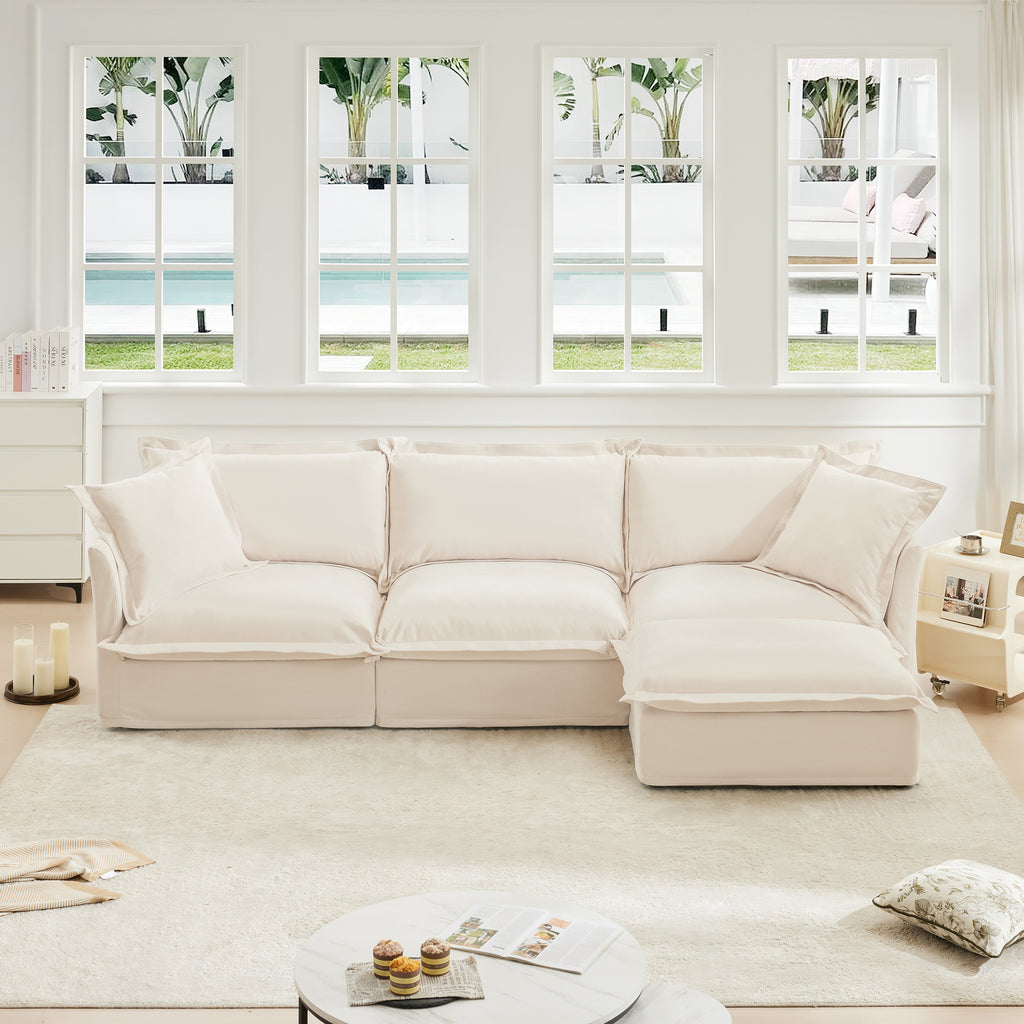 Comfy L-Shaped Sectional Sofa, Oversized Cloud Couch with Convertible Ottoman for Living Room