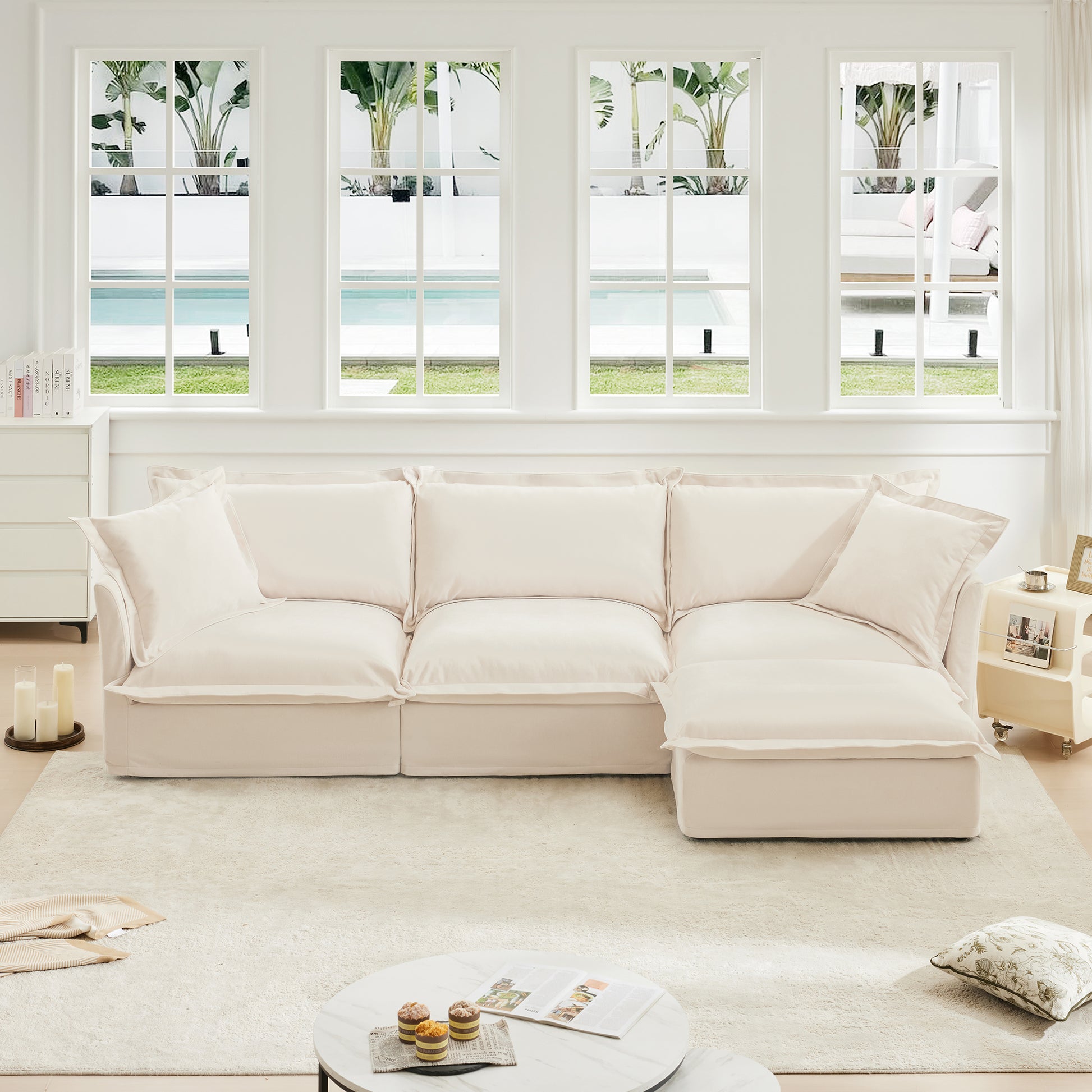 Comfy L-Shaped Sectional Sofa, Oversized Cloud Couch with Convertible Ottoman for Living Room