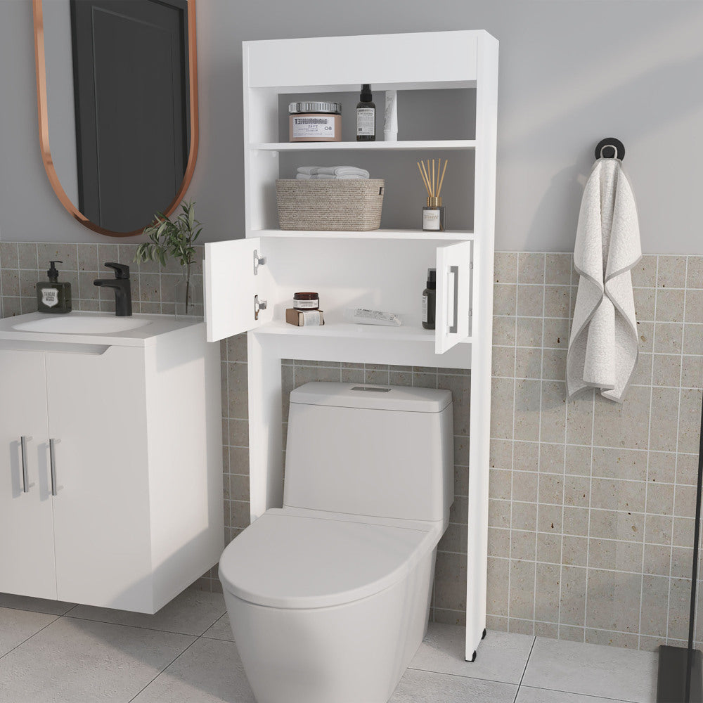 Chic Crate-Over-the-Toilet 2-Door Bathroom Cabinet – White Shelf Storage | Space-Saving Design