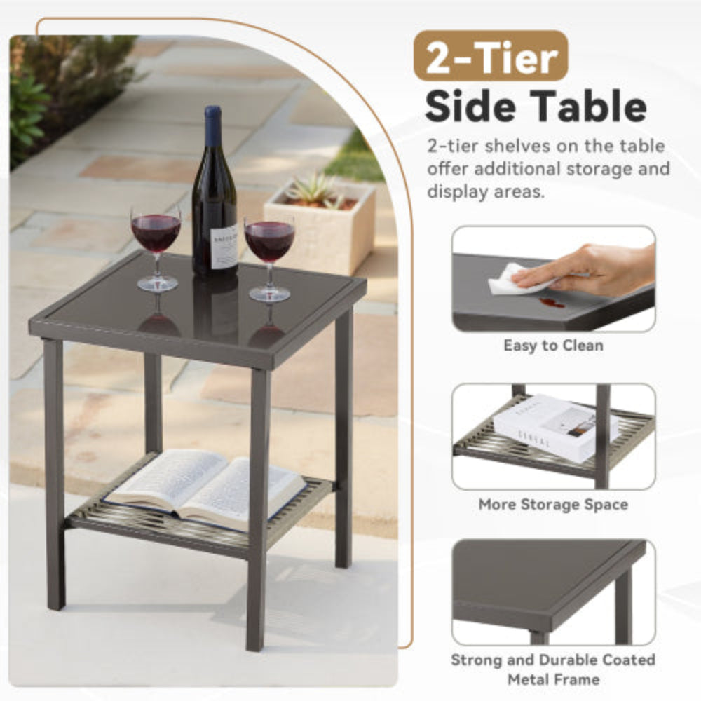 Outdoor Wicker Side Table, 22x18x18 Inch All Weather Rattan Square End Table, Small Patio Table for Pool, Balcony, Deck, Porch & Backyard, Dark Gray