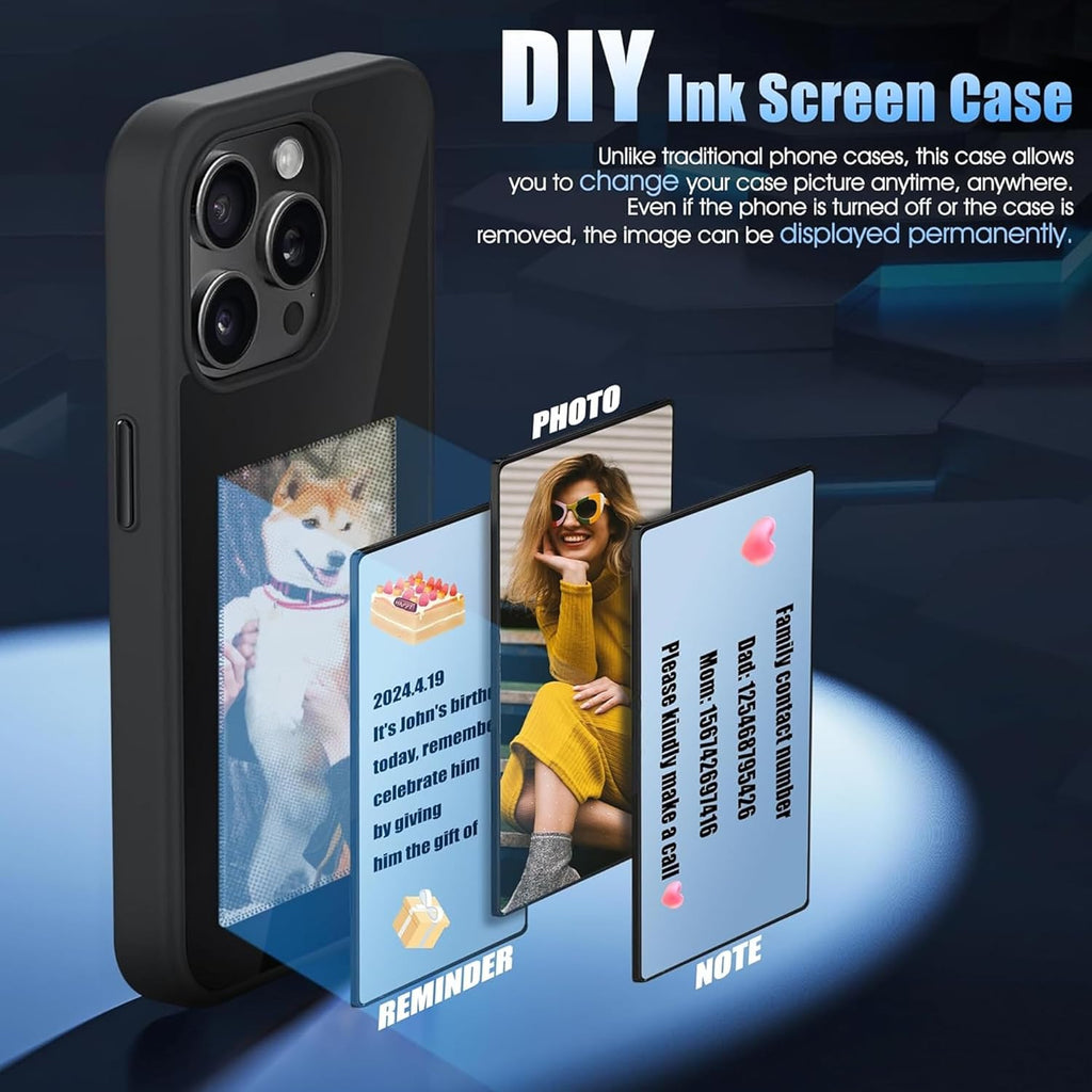NFC Ink Screen iPhone Case for iPhone 16 Pro Max, Slim Eco-Friendly Smart Cover with Custom Display