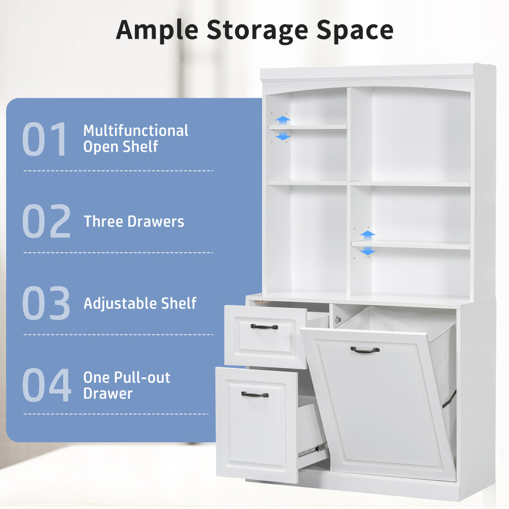 Chic Crate White Bathroom Tilt-Out Hamper Cabinet – 70.9" Tall Freestanding Organizer | Adjustable Shelves & Drawers | Steel Handles
