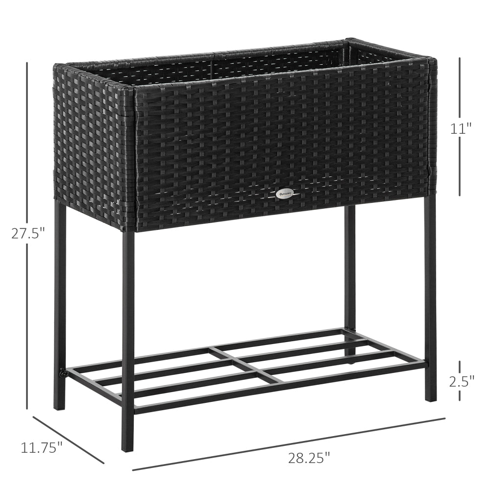 Chic Crate - Raised Garden Bed, Elevated Planter Box with Rattan Wicker Look, Tool Storage Shelf, Portable Design for Herbs, Vegetables, Flowers, Black