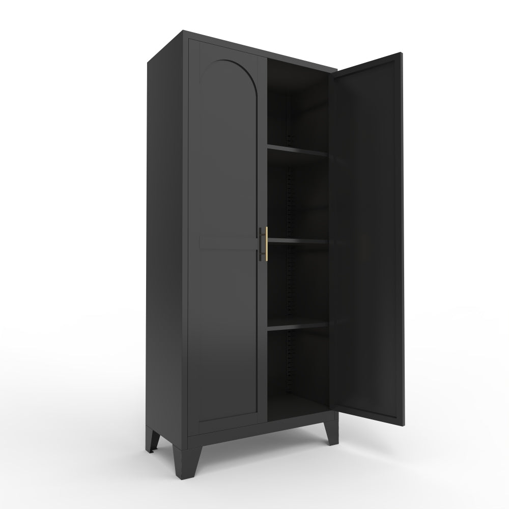 Chic Crate 61'' 2 Shapely-Door Metal Cabinet – Lockable, Adjustable Shelves for Kitchen/Bedroom/Living Room (Black)